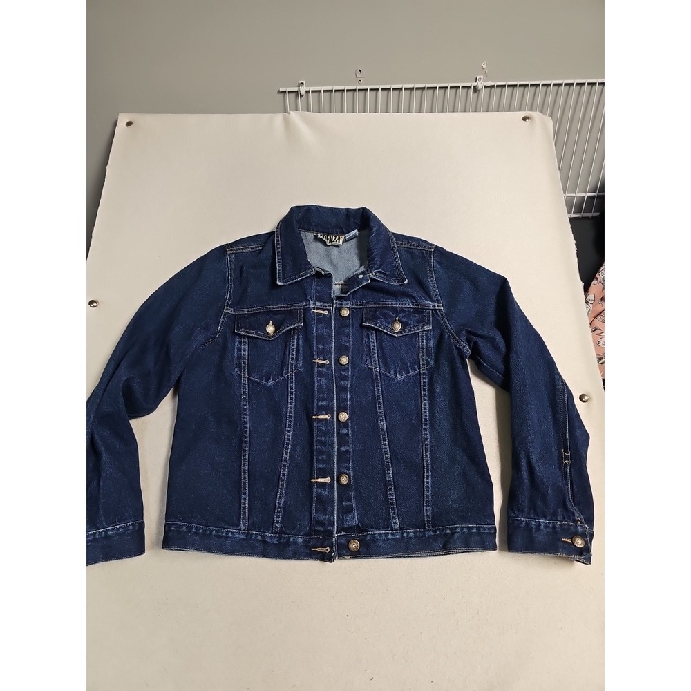 Venza Vintage Dark Wash Denim Trucker Jacket 100% Cotton Size 12‎ Indigo Blue